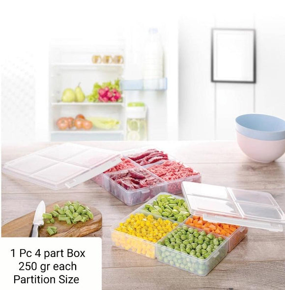 Food Storage Freezer Container 250 G X 4 Dividers With 4 Big Compartments With Two Locking Lids BPA Free Plastic Microwave, Freezer and Dishwasher Safe By Fast Forward (4698648215637)
