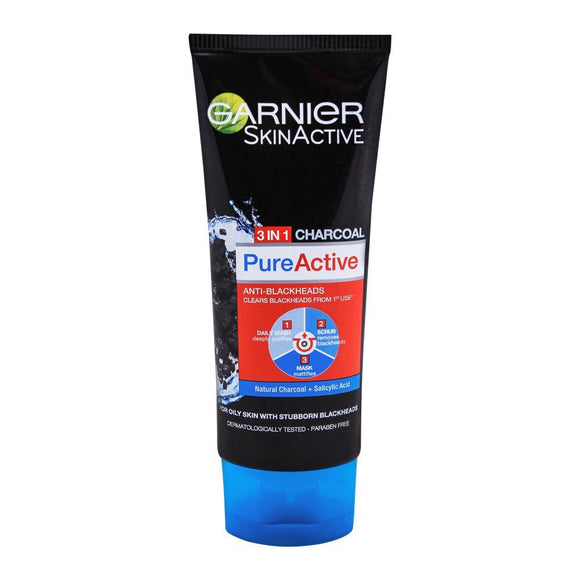 Garnier Skin Active Pure Active Anti-Blackheads 3 In 1 Daily Wash + Scrub + Mask 100ml (4616794112085)