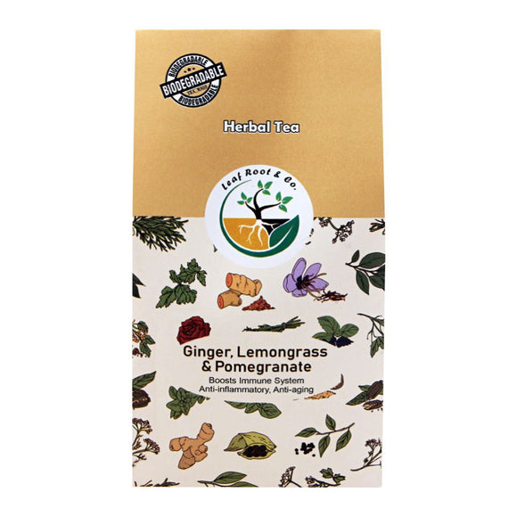 Leaf Root Ginger, Lemongrass & Pomegranate Herbal Tea, Tea Bags, 20-Pack (4704717537365)