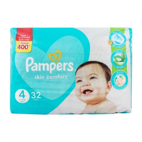 Pampers Skin Comfort Diapers, No. 4, Maxi,7-12 KG, 32-Pack