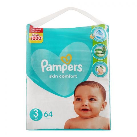 Pampers Skin Comfort Diapers, No.3, Midi 5-9 KG, 64-Pack
