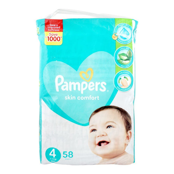 Pampers Skin Comfort Diapers, 4, Maxi 7-12 KG, 58-Pack