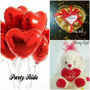 Valentines deal set - Teddy bear - Chocolates and heart foil balloons for valentines for husband and valentines gift (4839290110037)