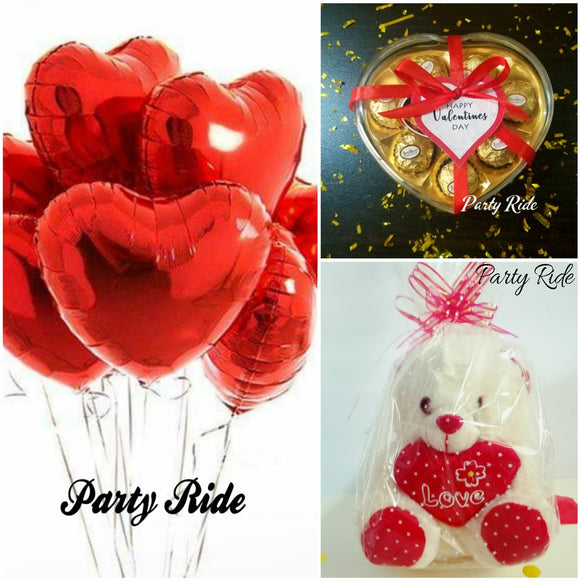 Valentines deal set - Teddy bear - Chocolates and heart foil balloons for valentines for husband and valentines gift (4839290110037)