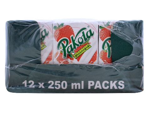 Pakola Strawberry Flavoured Milk, 250ml, 12 Pieces