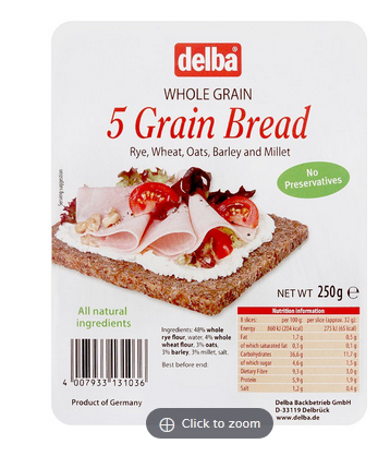 Delba Whole Grain 5 Grain Bread, 250g (4804244275285)