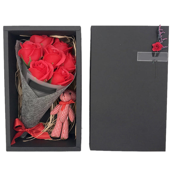 Red Handmade Soap Flowers Set Bear Gift Box Valentine's Day Soap Flower Bouquet Mother's/ Teacher's Day Birthday Gift (4838725877845)
