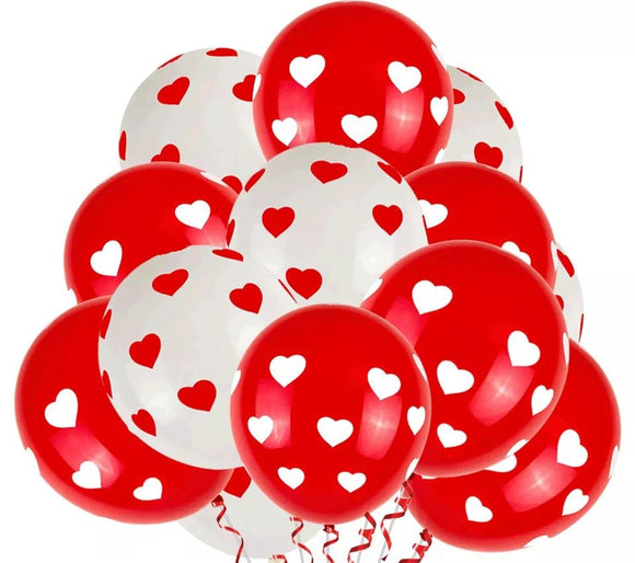 10pcs White Red Latex Balloons Printed With Love Heart (4838063702101)
