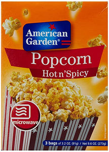 American Garden Popcorn Hot & Spicy Flavor 3 x 91 g Sachets Net Weight 273 g (USA) Microwaveable (4716136398933)