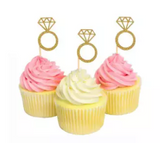 50 Pack Cupcake Toppers Gold Glitter Mini Diamond Ring Cakes Toppers for Marriage Engagement Anniversary Birthday Valentines Party Cake Decor (4838716604501)