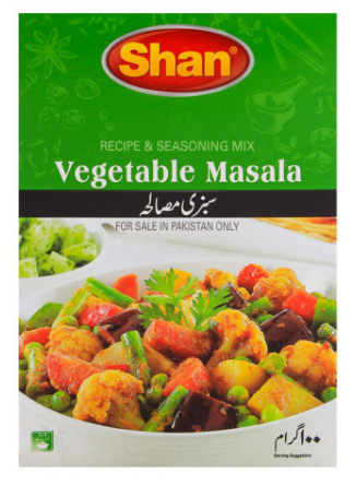 Shan Vegetable Recipe Masala 100gm (4803048865877)
