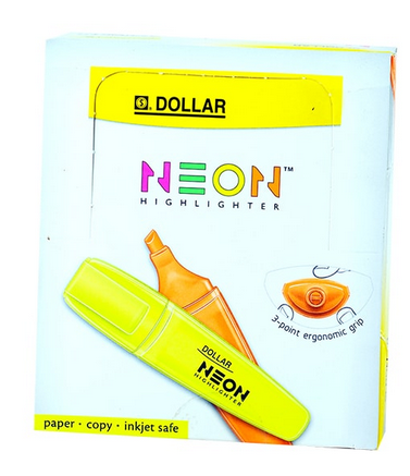Dollar Neon Highlighter Yellow Box 10 Pcs