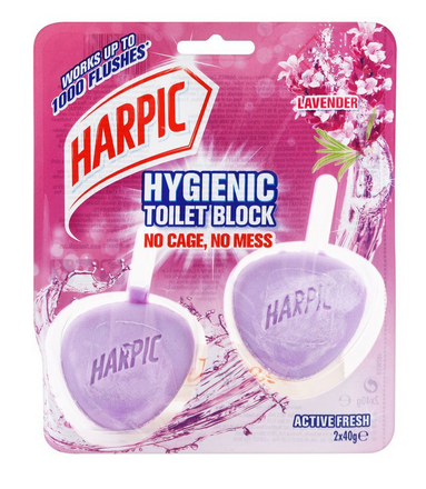 Harpic Active Fresh Hygienic Toilet Blocks, Lavender, 2x40g (4807104987221)