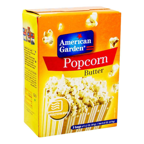 American Garden Popcorn Butter Flavor 3 x 91 g Sachets Net Weight 273 g (USA) Microwaveable (4716136497237)