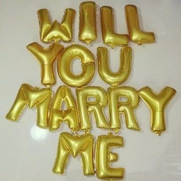 WILL YOU MARRY ME Foil Balloons letters + 2 Red Hearts + 1 XL Diamond Ring 43 inches Package (4838282690645)