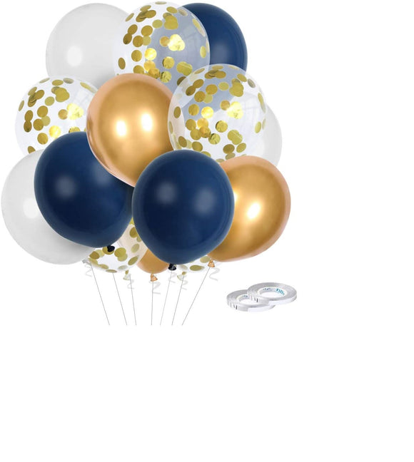 70pcs Navy Blue and Gold Chrome Metallic Balloons, Gold Confetti Balloons (4838061637717)