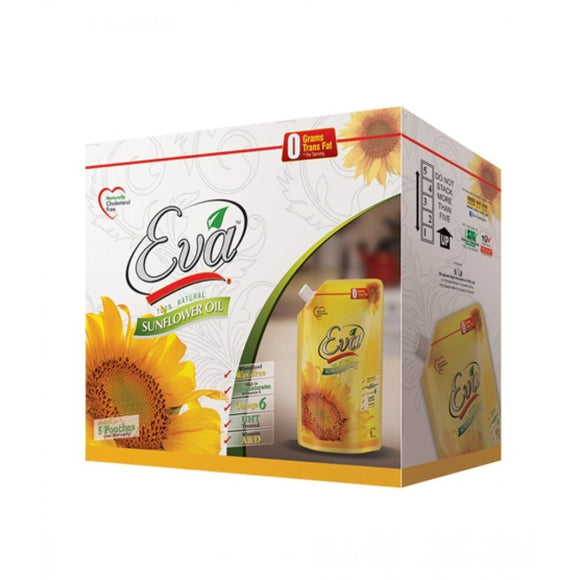 Eva Sunflower Cooking Oil Tail 1 Litre X 5 Pouches (4621209534549)