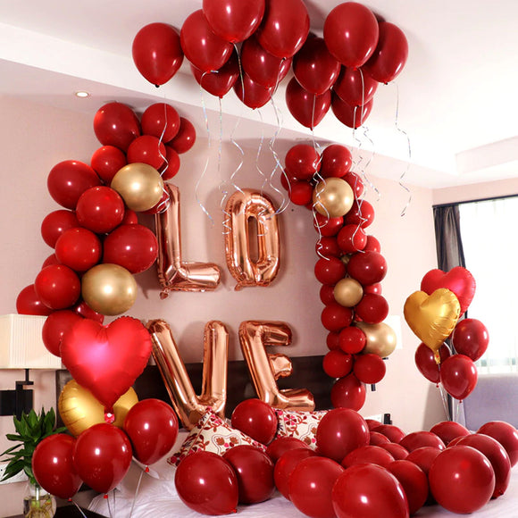 16 inch Love Letter Foil Balloons Valentines Decoration - 100 Shinning Red Balloons Wedding Background Room Decoration Theme Set (4838279512149)