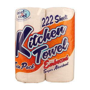 Cool & Cool Kitchen Towel Embossed White Twin Pack 222 Sheets (4649134522453)